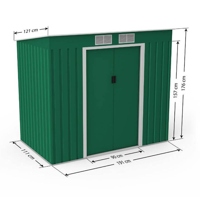 6' x 4' Lotus Hestia Pent Metal Shed with Foundation Kit (1.91m x 1.21m) Technical Drawing