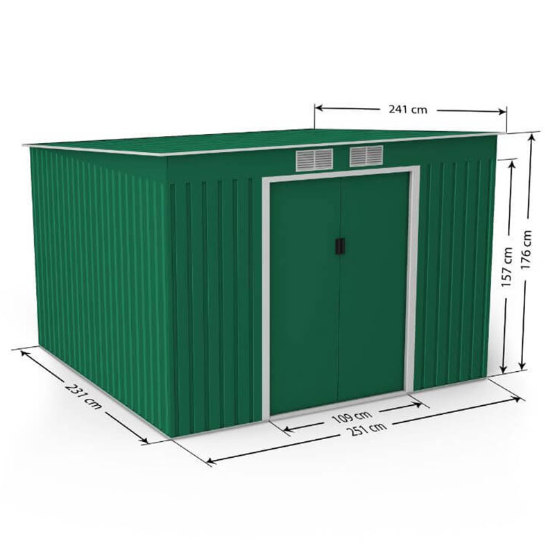 8' x 8' Lotus Hestia Pent Metal Shed with Foundation Kit (2.51m x 2.41m) Technical Drawing