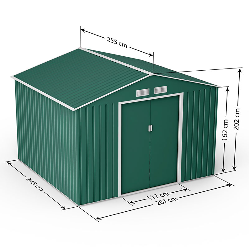 9' x 9' Lotus Orion Apex Metal Shed with Foundation Kit (2.67m x 2.55m) Technical Drawing
