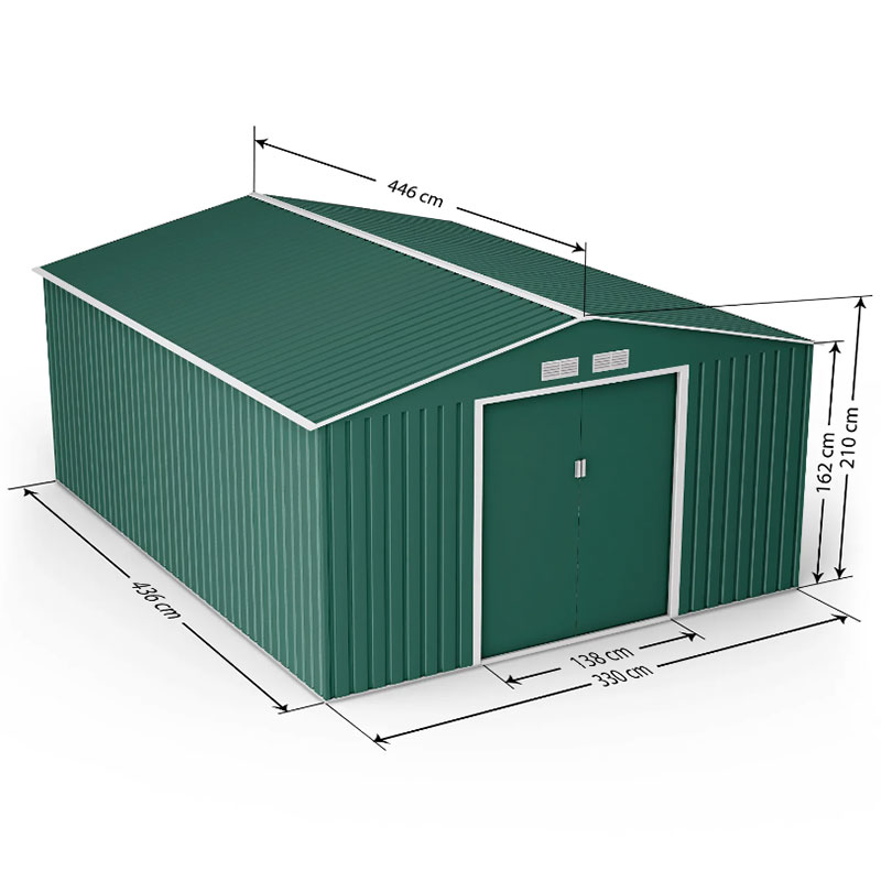11' x 15' Lotus Orion Apex Metal Shed with Foundation Kit (3.30m x 4.46m) Technical Drawing