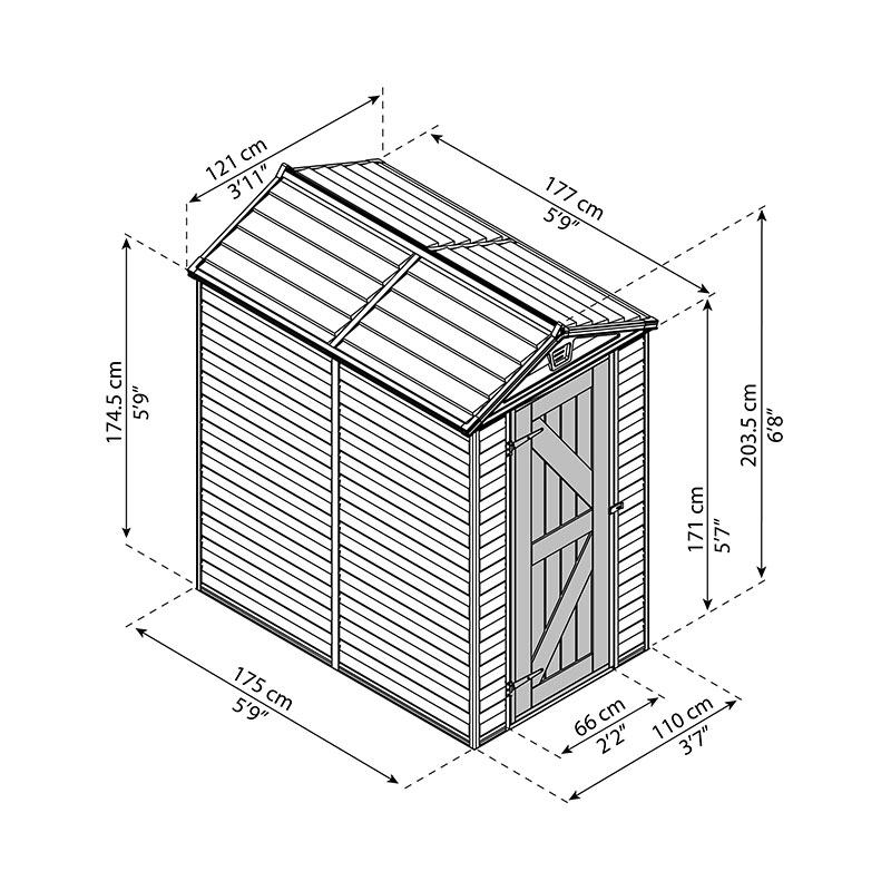 4' x 6' Palram Canopia Tan Skylight Plastic Shed (1.21m x 1.77m) Technical Drawing