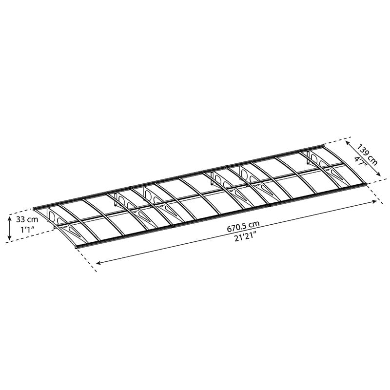 21' x 5' Palram Canopia Bordeaux 6690 Large Door Canopy - White Mist (6.71m x 1.39m) Technical Drawing