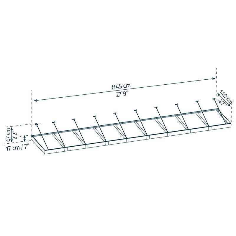 27’9 x 4’7 Palram Canopia Sophia XL 9000 Grey Clear Door Canopy (8.45m x 1.4m) Technical Drawing
