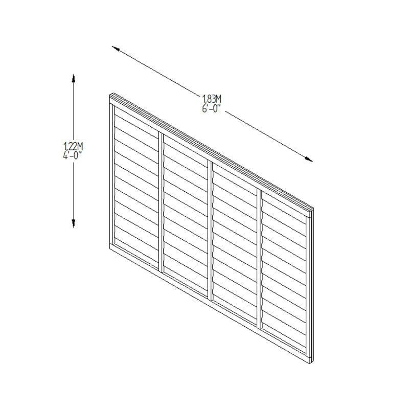 Forest 6' x 4' Brown Pressure Treated Super Lap Fence Panel (1.83m x 1.22m) Technical Drawing
