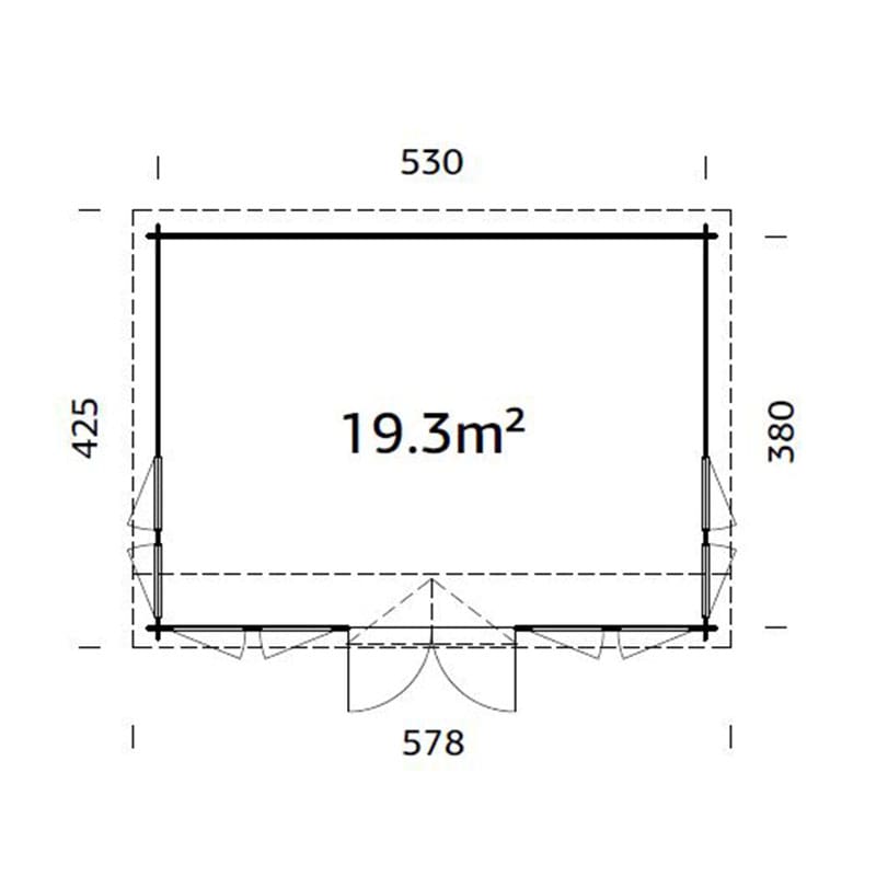 Palmako Clock House 5.8m x 4.3m Log Cabin Summerhouse (44mm) Technical Drawing