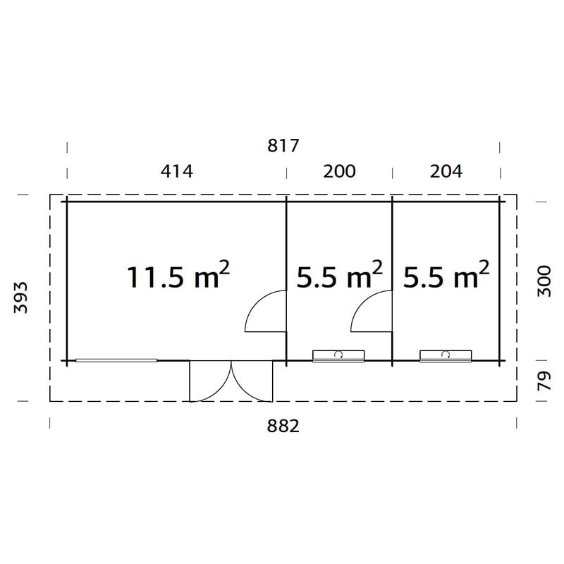 Palmako Heidi 8.8m x 3.9m Log Cabin Garden Building (70mm) Technical Drawing
