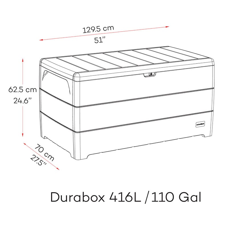 4'3 x 2'4 Saffron Durabox 416L Plastic Garden Storage Box (1.3m x 0.7m) Technical Drawing
