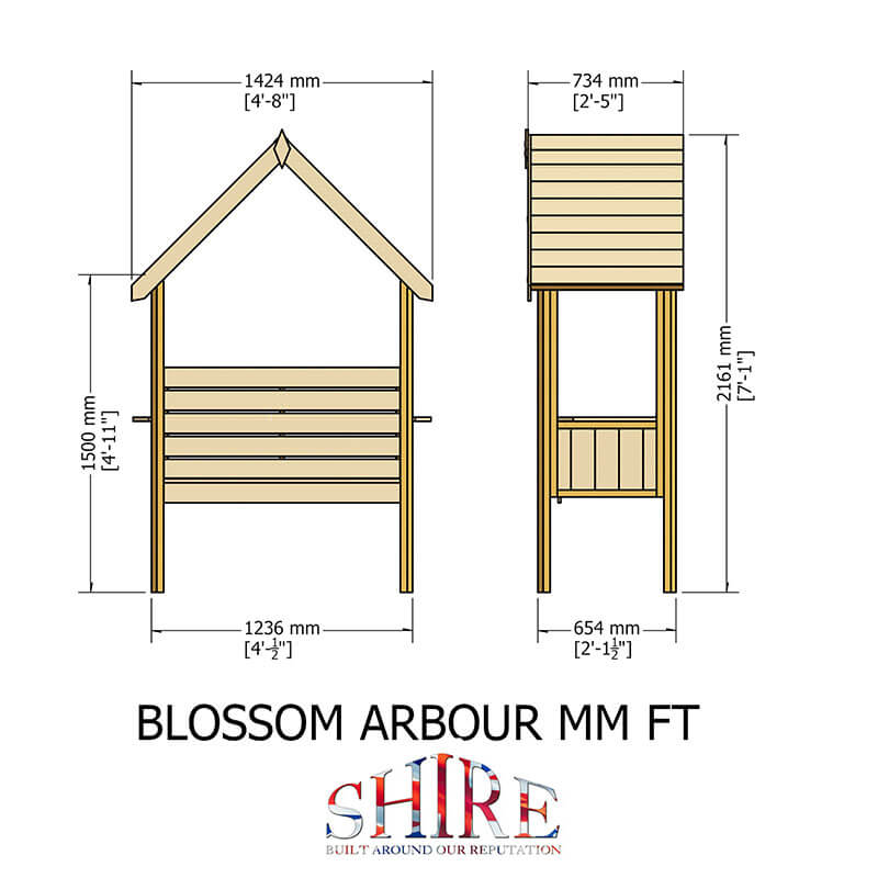 Shire Blossom Garden Arbour Seat 5'x2' Technical Drawing