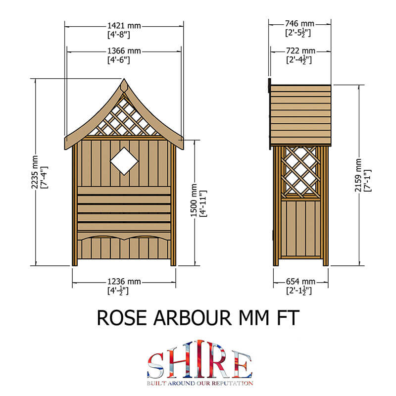 Shire Rose Garden Arbour Seat 5'x3' Technical Drawing