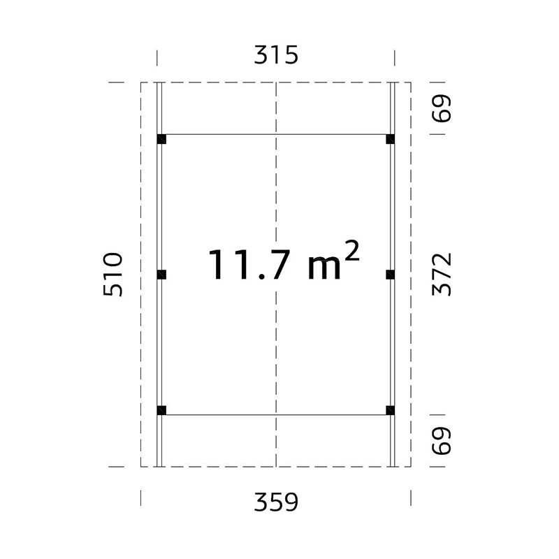 12' x 17' Palmako Robert Wooden Carport (3.5m x 5.1m) Technical Drawing