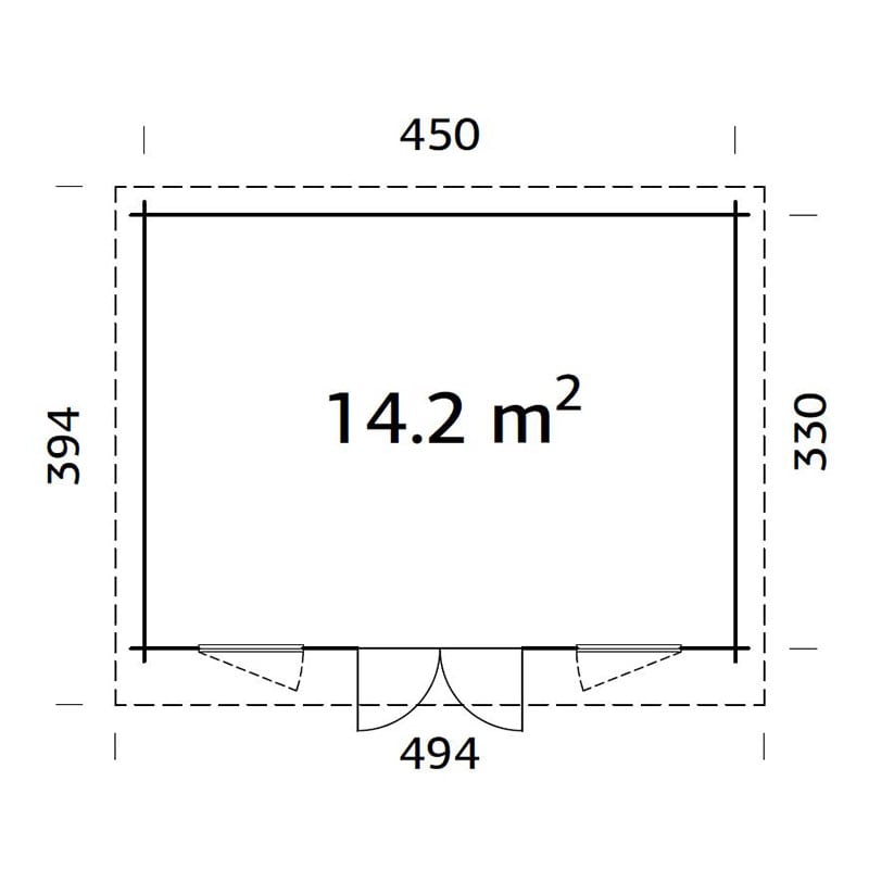 Palmako Lisa 4.7m x 3.7m Log Cabin Garden Room (44mm) Technical Drawing