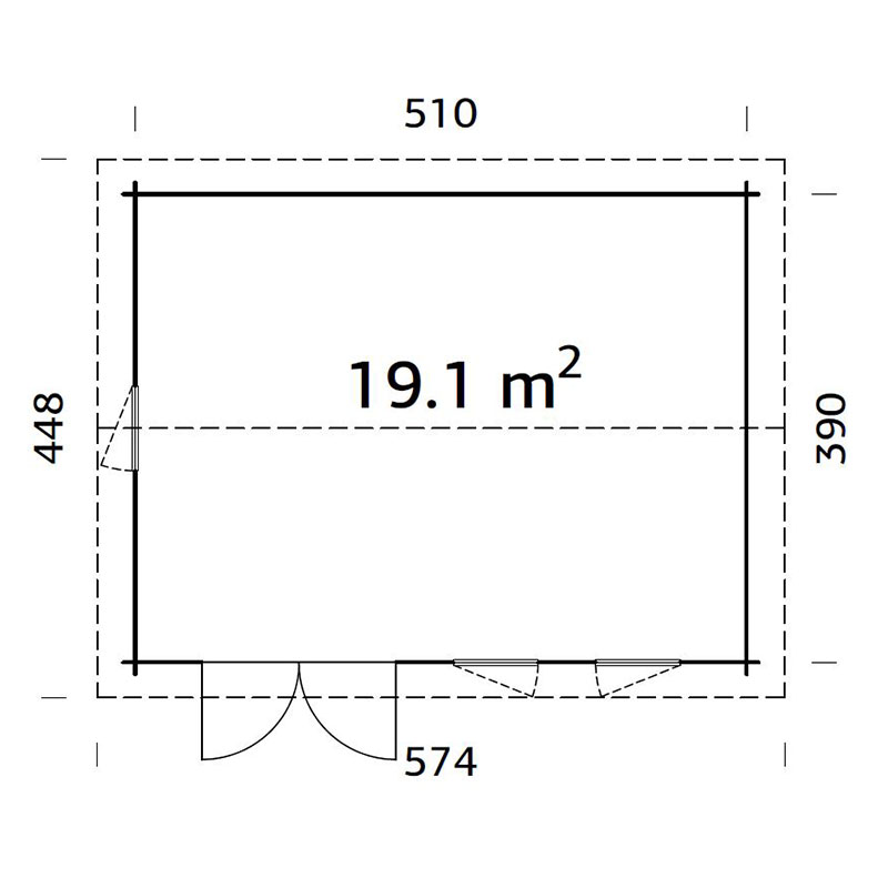 Palmako Iris 5.3m x 4.1m Log Cabin Garden Building (44mm) Technical Drawing
