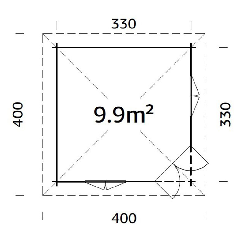 Palmako Melanie 3.5m x 3.5m Corner Log Cabin Summerhouse (44mm) Technical Drawing