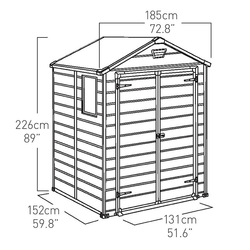 6' x 5' Keter Manor Plastic Garden Shed (1.85m x 1.52m) Technical Drawing