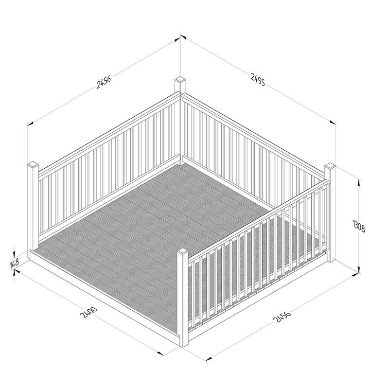 8' x 8' Forest Patio Deck Kit No. 4 (2.4m x 2.4m) Technical Drawing