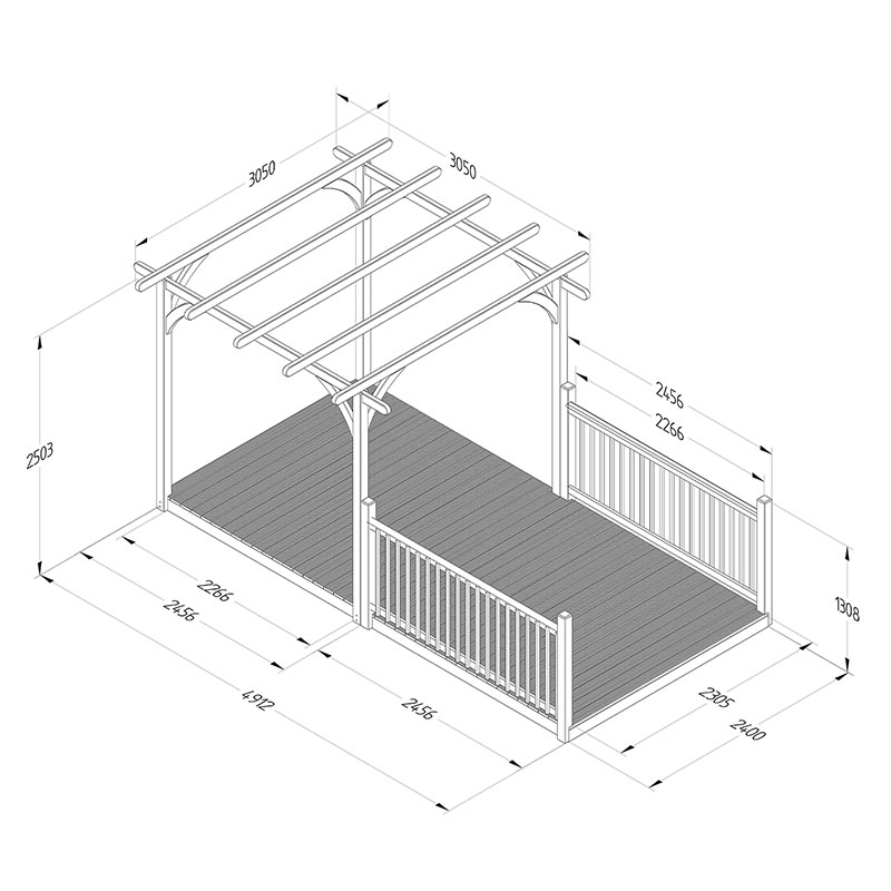 8' x 16' Forest Pergola Deck Kit No. 4 (2.4m x 4.8m) Technical Drawing