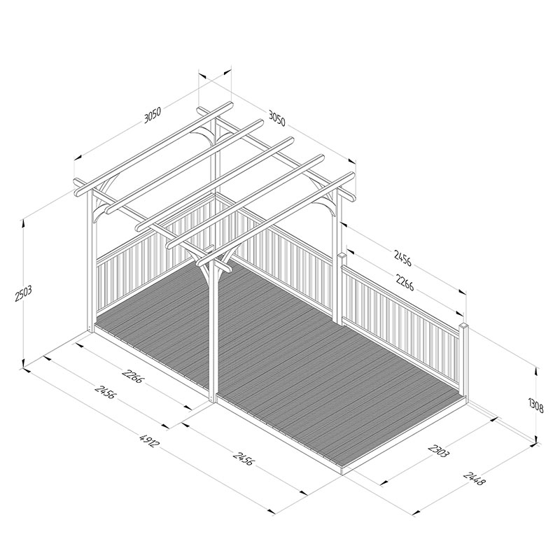 8' x 16' Forest Pergola Deck Kit No. 6 (2.4m x 4.8m) Technical Drawing