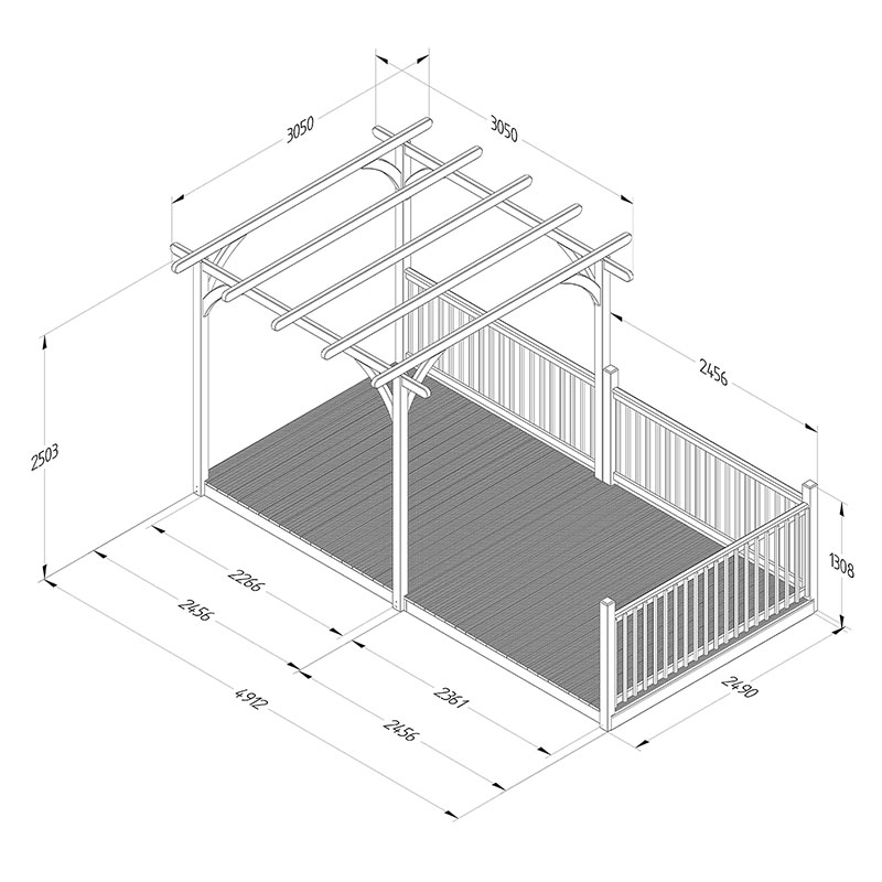 8' x 16' Forest Pergola Deck Kit No. 7 (2.4m x 4.8m) Technical Drawing