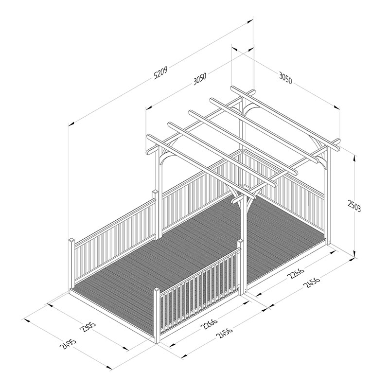 8' x 16' Forest Pergola Deck Kit No. 11 (2.4m x 4.8m) Technical Drawing
