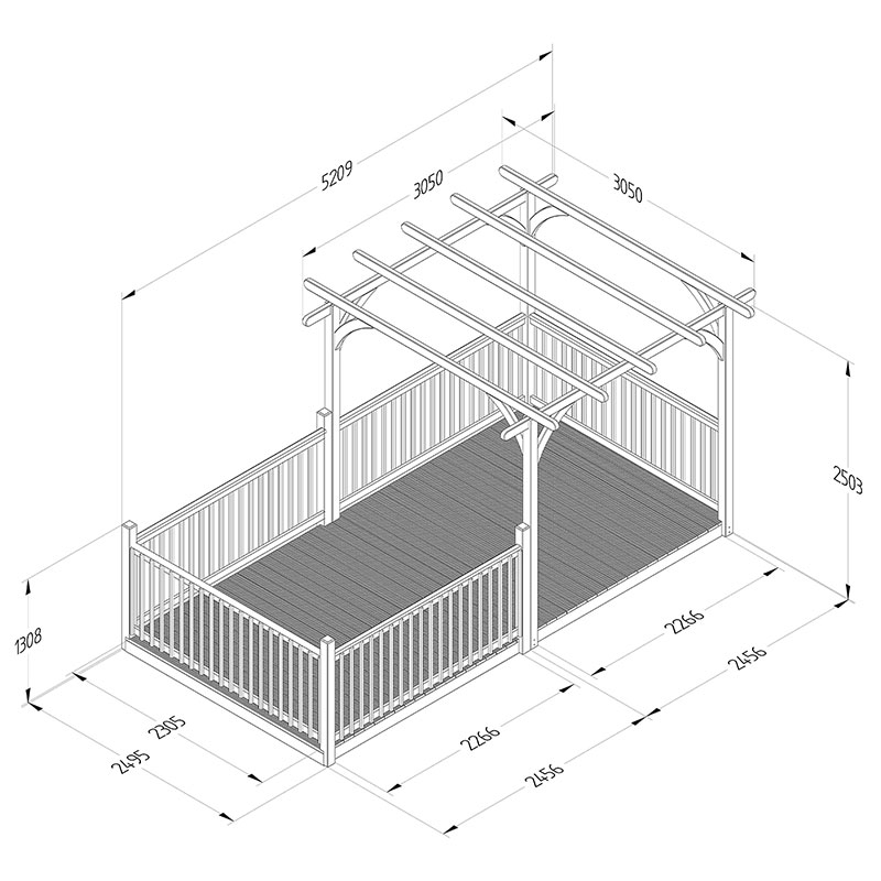 8' x 16' Forest Pergola Deck Kit No. 13 (2.4m x 4.8m) Technical Drawing