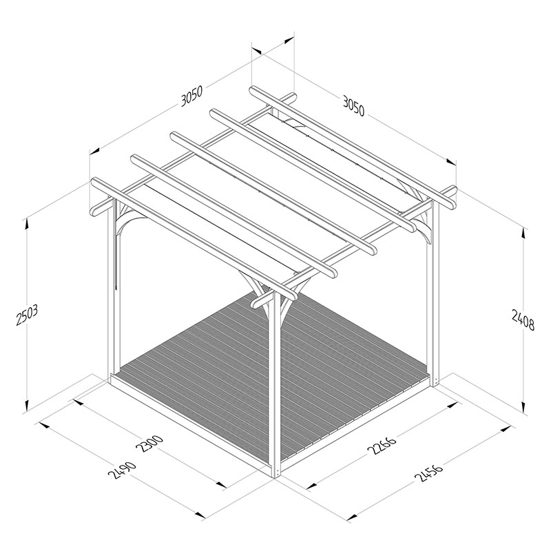 8' x 8' Forest Pergola Deck Kit with Retractable Canopy No. 1 (2.4m x 2.4m) Technical Drawing