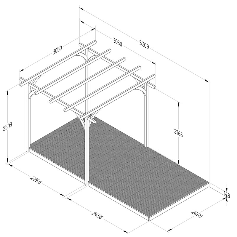8' x 16' Forest Pergola Deck Kit No. 1 (2.4m x 4.8m) Technical Drawing