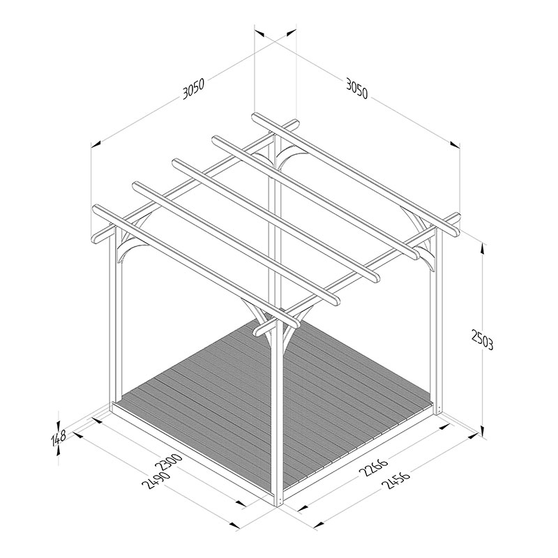 8' x 8' Forest Pergola Deck Kit No. 1 (2.4m x 2.4m) Technical Drawing