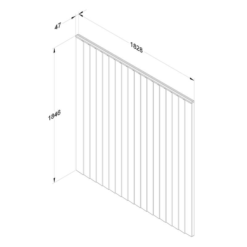 Forest 6' x 6' Brown Pressure Treated Vertical Closeboard Fence Panel (1.83m x 1.85m) Technical Drawing