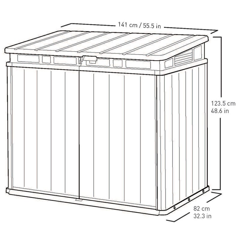 4'8 x 2'8 Keter Elite Duotech Garden Storage Box (1.41m x 0.82) Technical Drawing