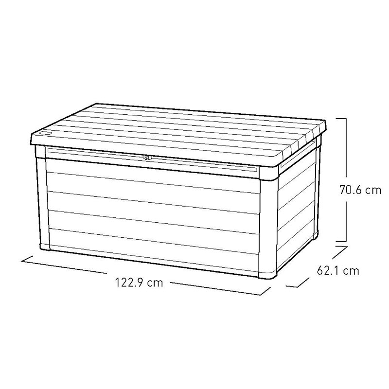 4' x 2' Keter Denali Duotech 380L Garden Storage Box (1.23m x 0.62m) Technical Drawing