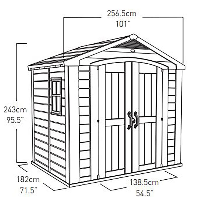 8' x 6' Keter Factor Plastic Garden Shed (2.57m x 1.82m) Technical Drawing