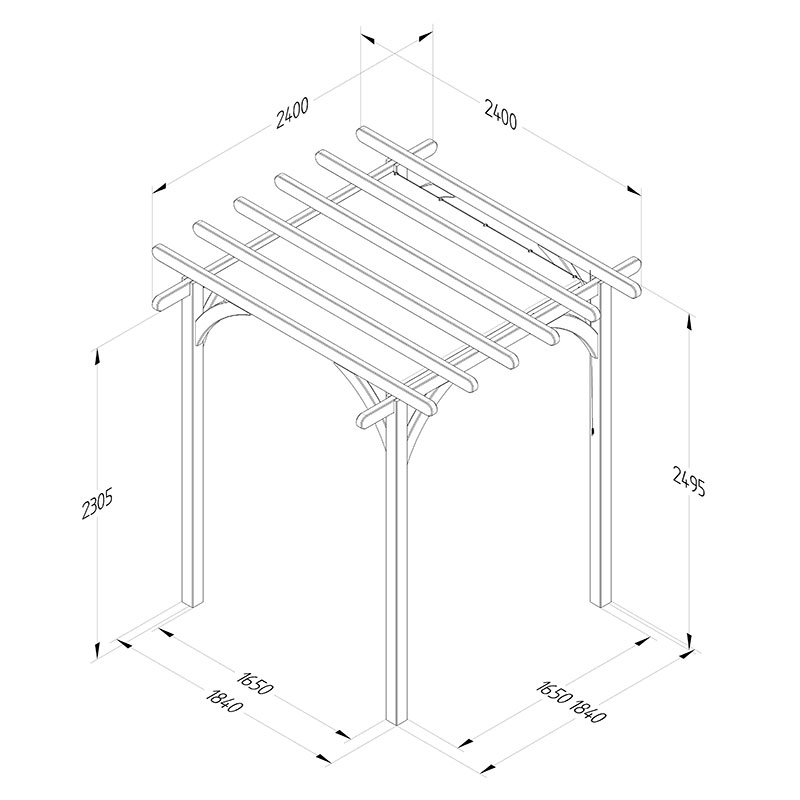 Forest Ultima Wooden Garden Pergola with Retractable Canopy 8' x 8' Technical Drawing