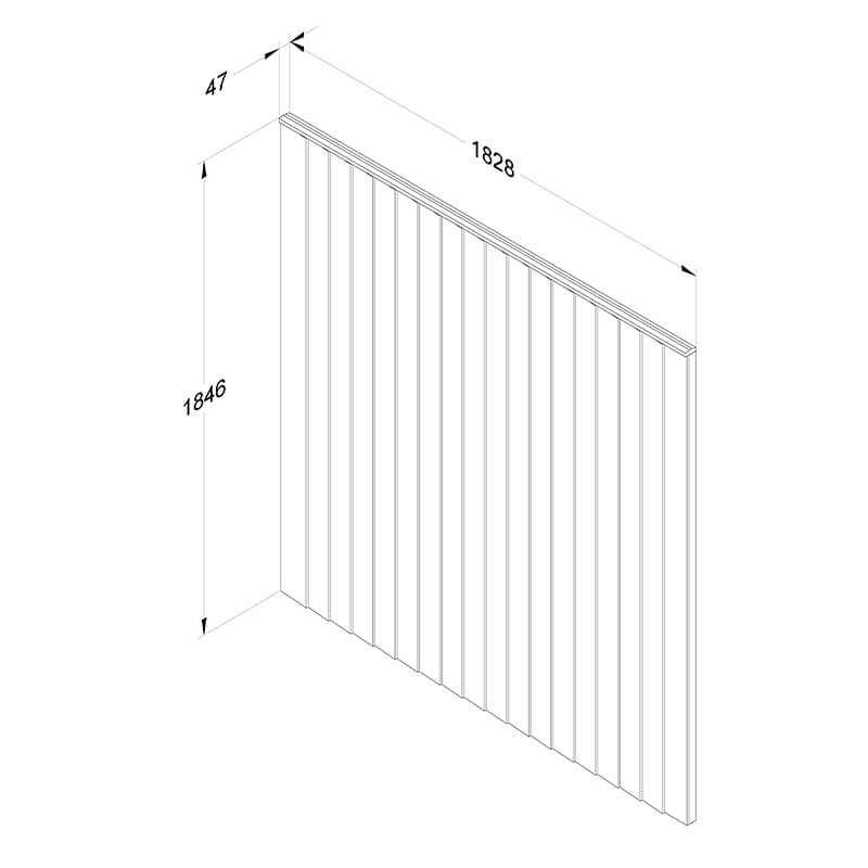 Forest 6' x 6' Pressure Treated Vertical Closeboard Fence Panel (1.83m x 1.85m) Technical Drawing