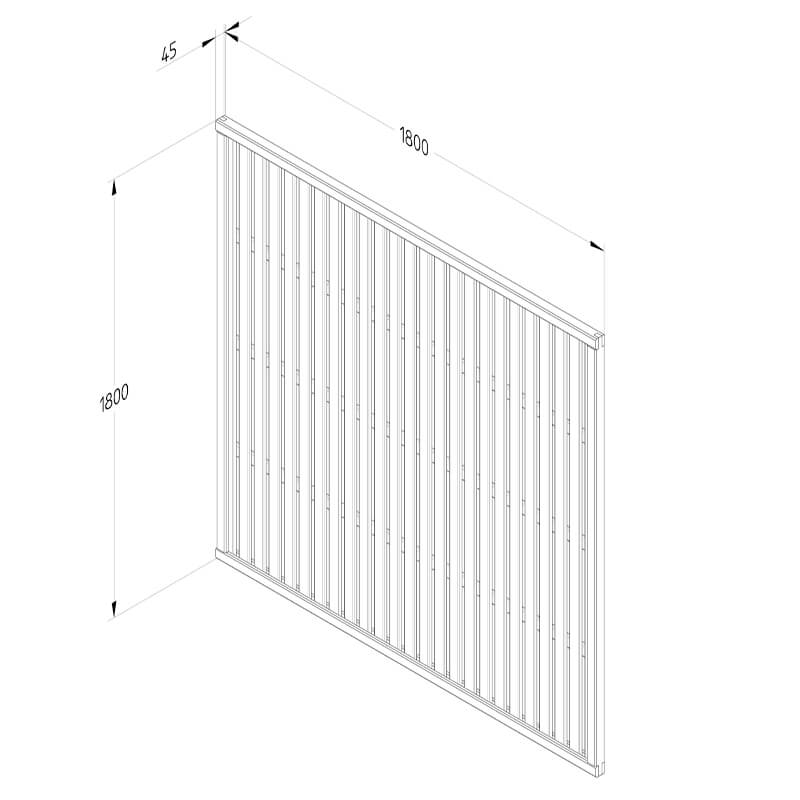 Forest 6' x 6' Pressure Treated Vertical Slatted Garden Screen Panel (1.8m x 1.8m) Technical Drawing