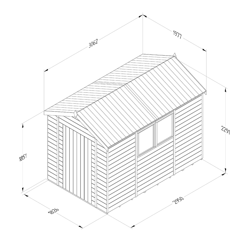 10' x 6' Forest Timberdale 25yr Guarantee Tongue & Groove Pressure Treated Apex Shed (3.06m x 1.98m) Technical Drawing