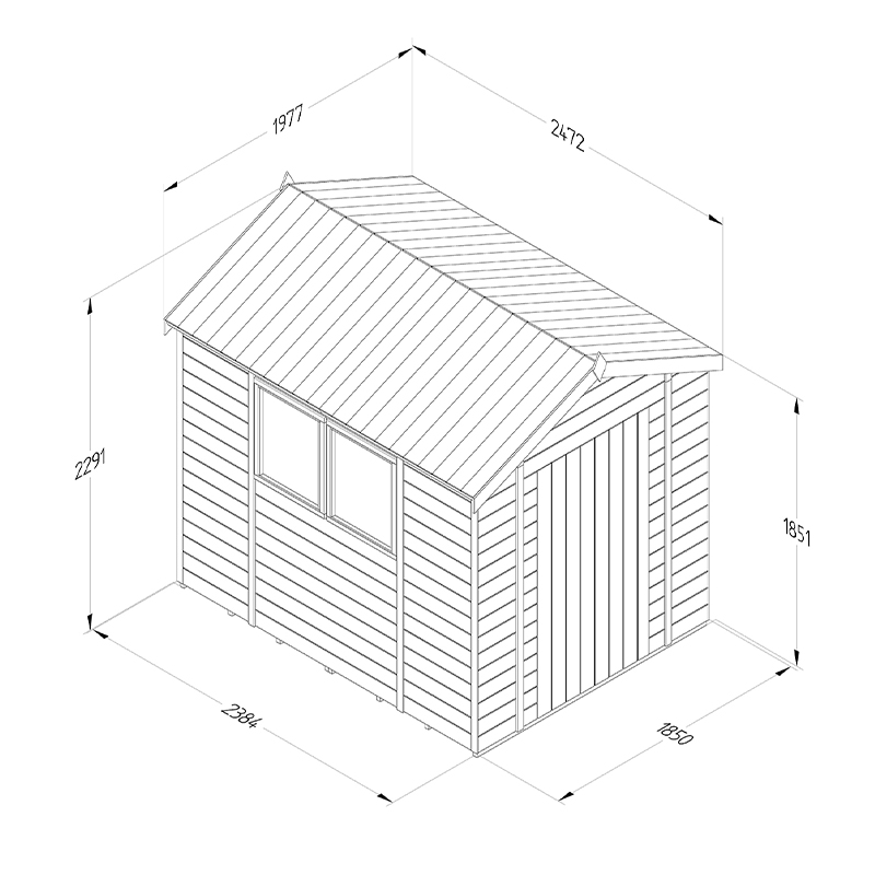 8' x 6' Forest Timberdale 25yr Guarantee Tongue & Groove Pressure Treated Apex Shed (2.47m x 1.98m) Technical Drawing