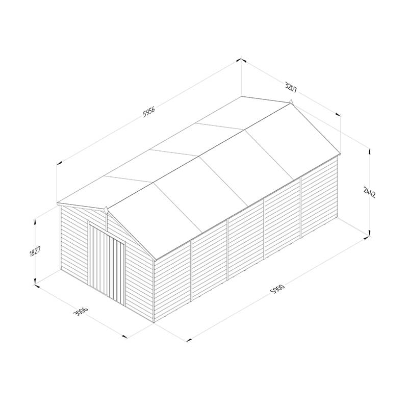 20' x 10' Forest 4Life 25yr Guarantee Overlap Pressure Treated Windowless Double Door Apex Wooden Shed (5.96m x 3.21m) Technical Drawing