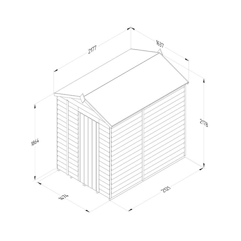 7' x 5' Forest 4Life 25yr Guarantee Overlap Pressure Treated Windowless Apex Wooden Shed (2.18m x 1.64m) Technical Drawing