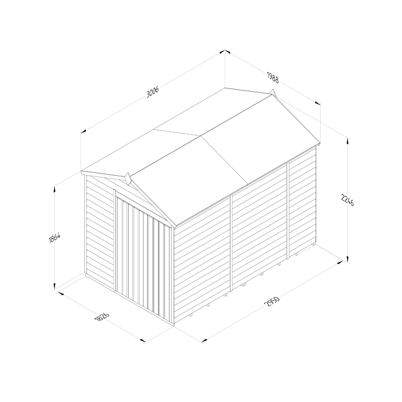 10' x 6' Forest 4Life 25yr Guarantee Overlap Pressure Treated Windowless Double Door Apex Wooden Shed (3.01m x 1.99m) Technical Drawing