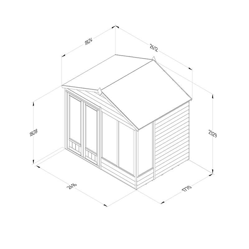 8' x 6' Forest 4Life 25yr Guarantee Double Door Apex Summer House - 4 Windows (2.61m x 1.82m) Technical Drawing