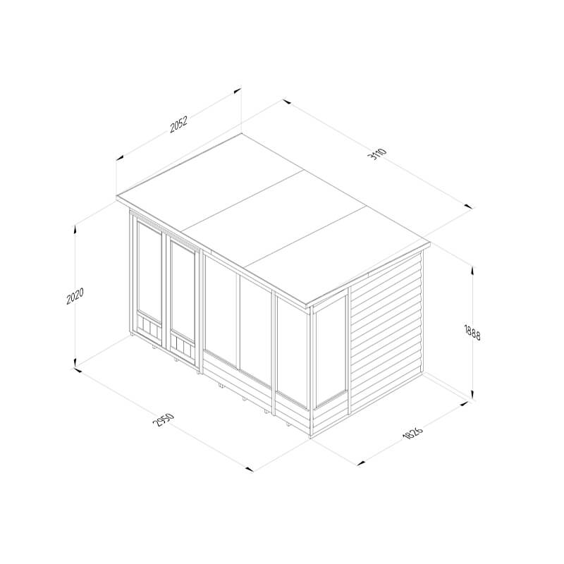 10' x 6' Forest 4Life 25yr Guarantee Double Door Pent Summer House (3.11m x 2.05m) Technical Drawing