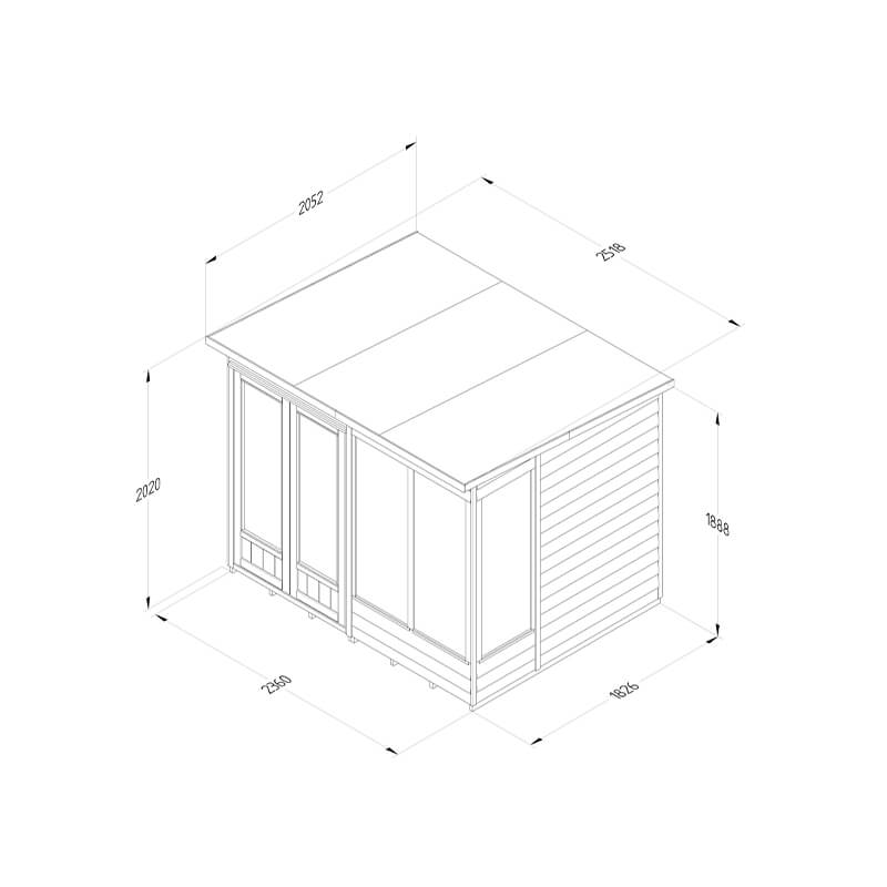 8' x 6' Forest 4Life 25yr Guarantee Double Door Pent Summer House (2.52m x 2.05m) Technical Drawing