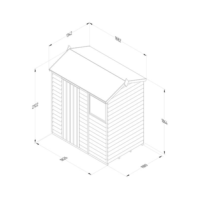 6' x 4' Forest 4Life 25yr Guarantee Overlap Pressure Treated Reverse Apex Wooden Shed (1.88m x 1.34m) Technical Drawing