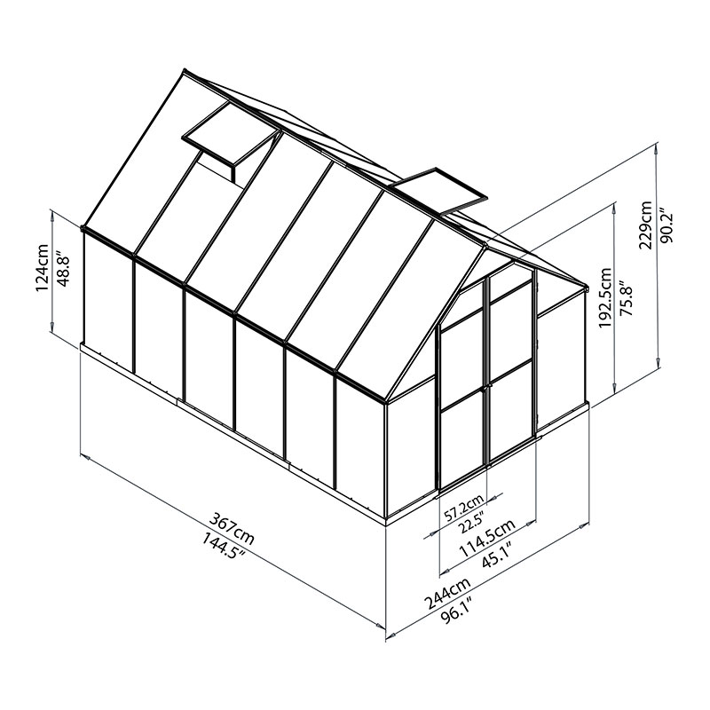8x12 Palram Canopia Essence Greenhouse Technical Drawing