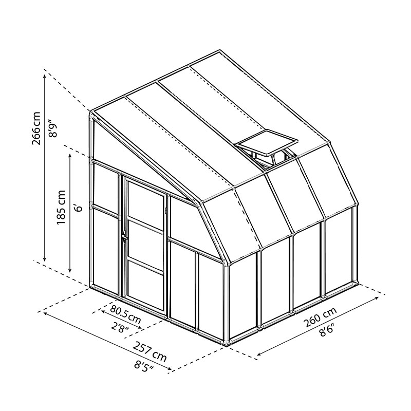 8x8 Palram Canopia Rion Clear Sun Room Technical Drawing