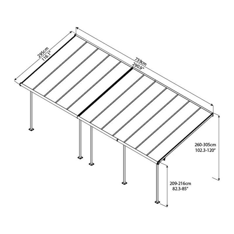 10x24 Palram Canopia Sierra Grey Patio Cover Technical Drawing
