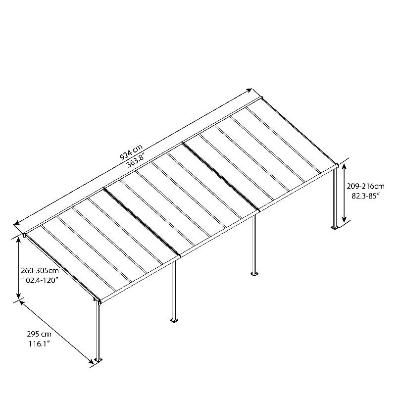 10x30 Palram Canopia Sierra Grey Patio Cover Technical Drawing