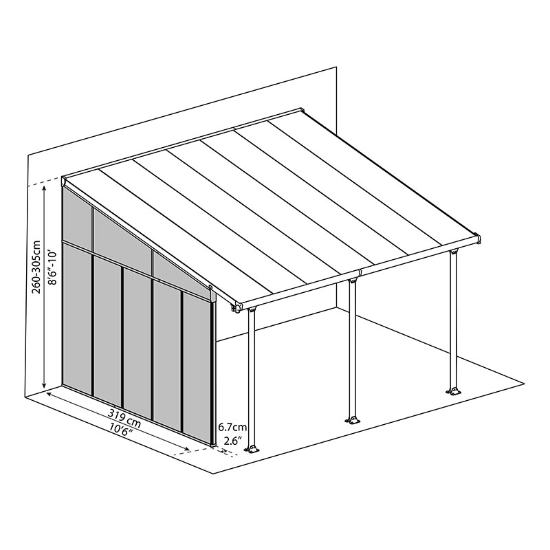 13' Palram Canopia Patio Cover Side Wall Series 4 - White Technical Drawing