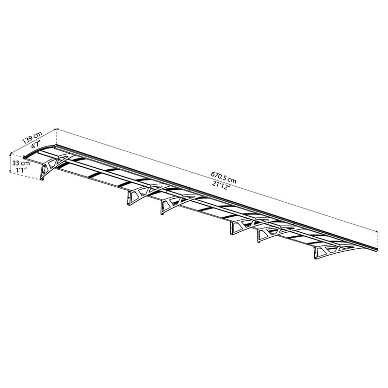 Palram Canopia Amsterdam 6690 Grey Clear Door Canopy Technical Drawing