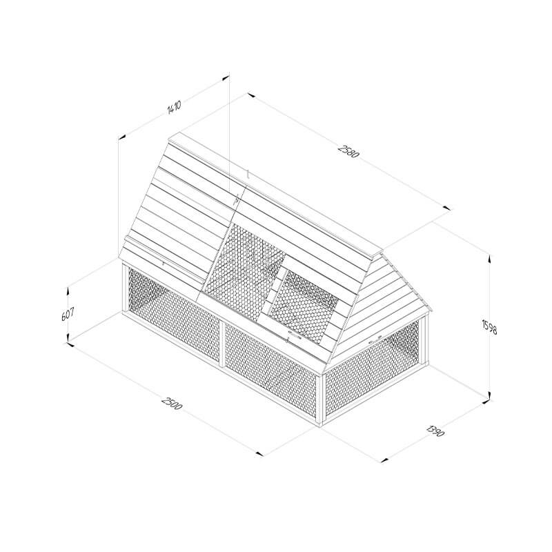 8'6 x 4'8 Forest Hedgerow Wooden Raised Large Chicken Coop (2.58m x 1.41m) Technical Drawing